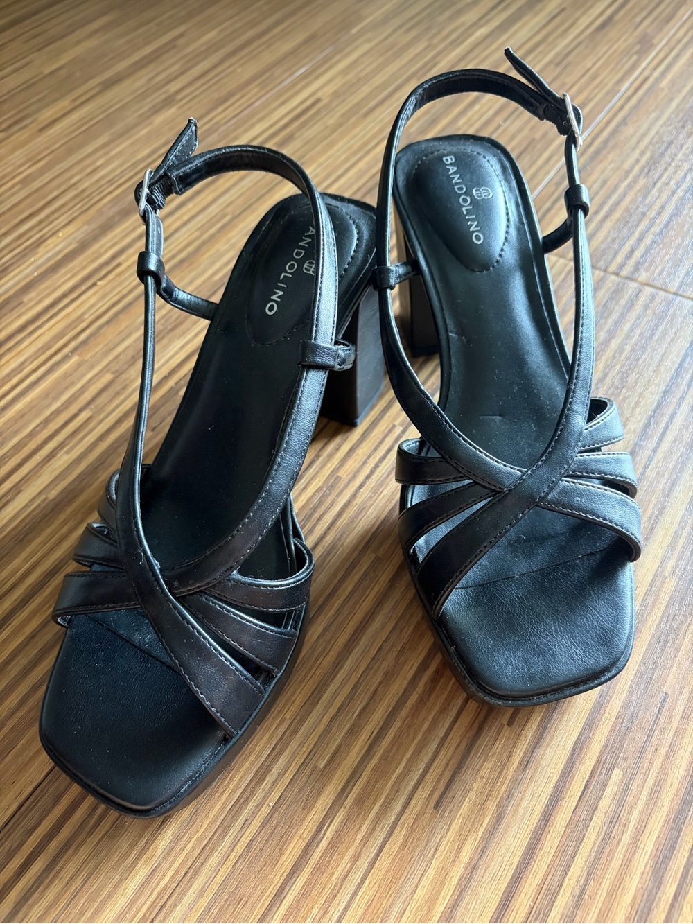 Bandolino Black Strappy Block-Heel Sandals